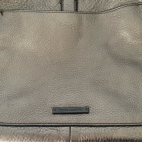 Vince Camuto Metallic Gray Pebbled Leather Shoulder Bag Purse - Picture 9 of 14